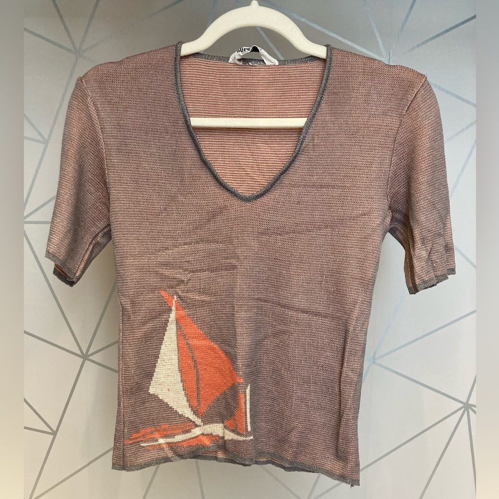 Vintage Women’s Sufer Made in France Sailboat V-neck Shirt